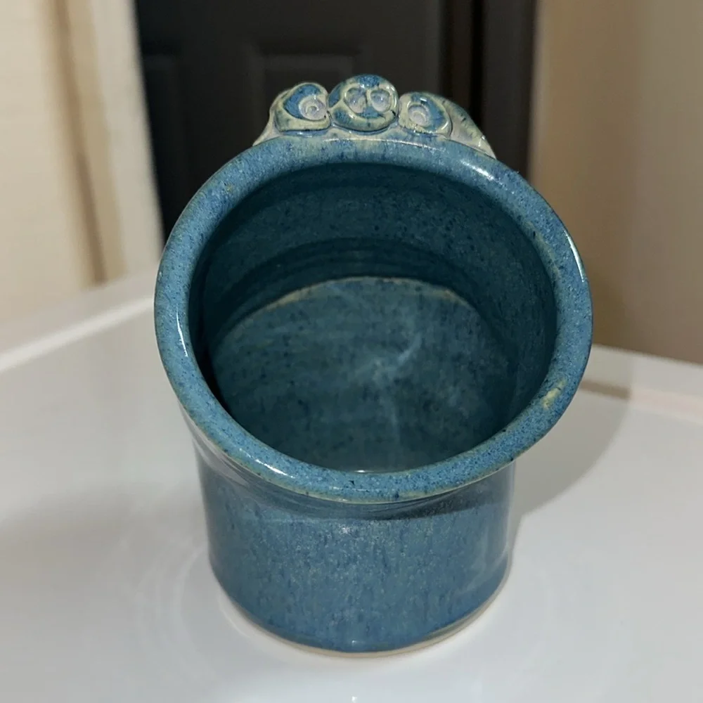Stoneware glazed blue salt pig